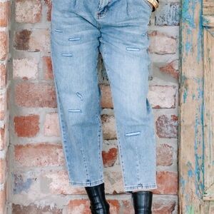 Tribal Audrey Washed Light Blue Distressed Jeans NWT Size 10 Barrel Jean